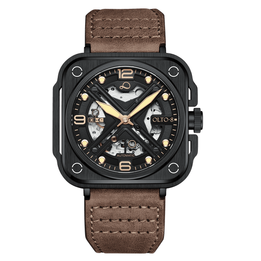 OLTO-8 IRON-X Square Skeleton Automatic Watch Brown