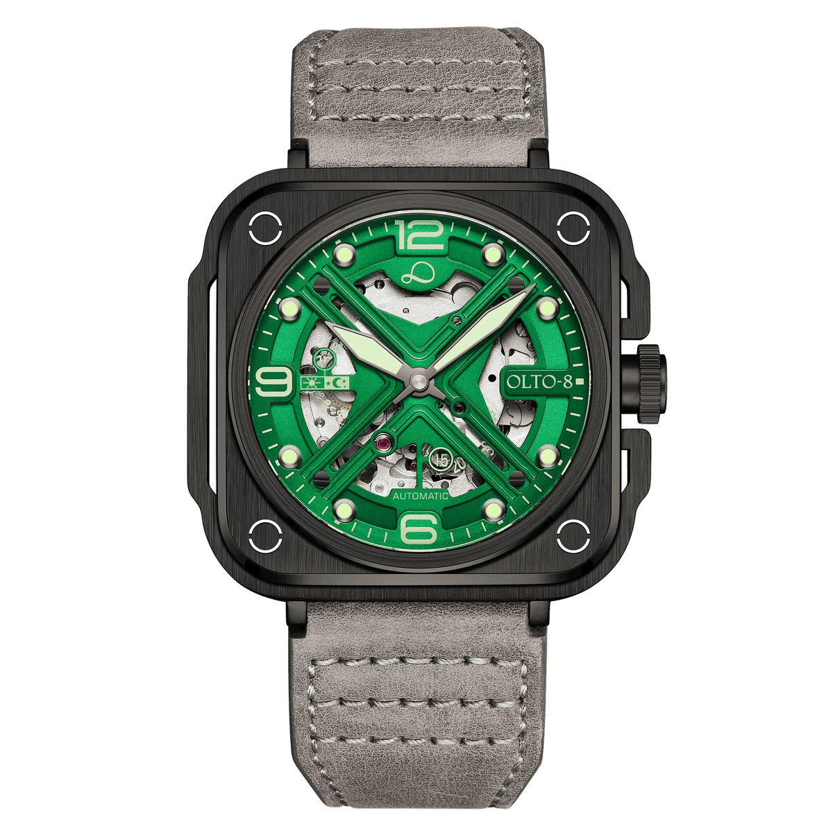 OLTO-8 IRON-X Square Skeleton Automatic Watch Green