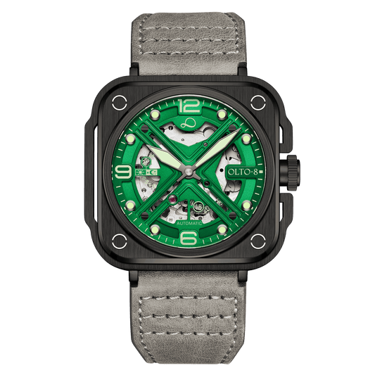 OLTO-8 IRON-X Square Skeleton Automatic Watch Green