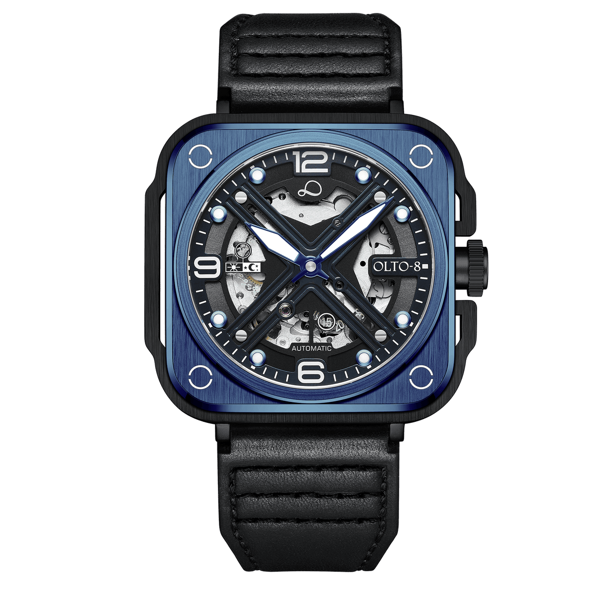 OLTO-8 IRON-X Square Skeleton Automatic Watch Blue