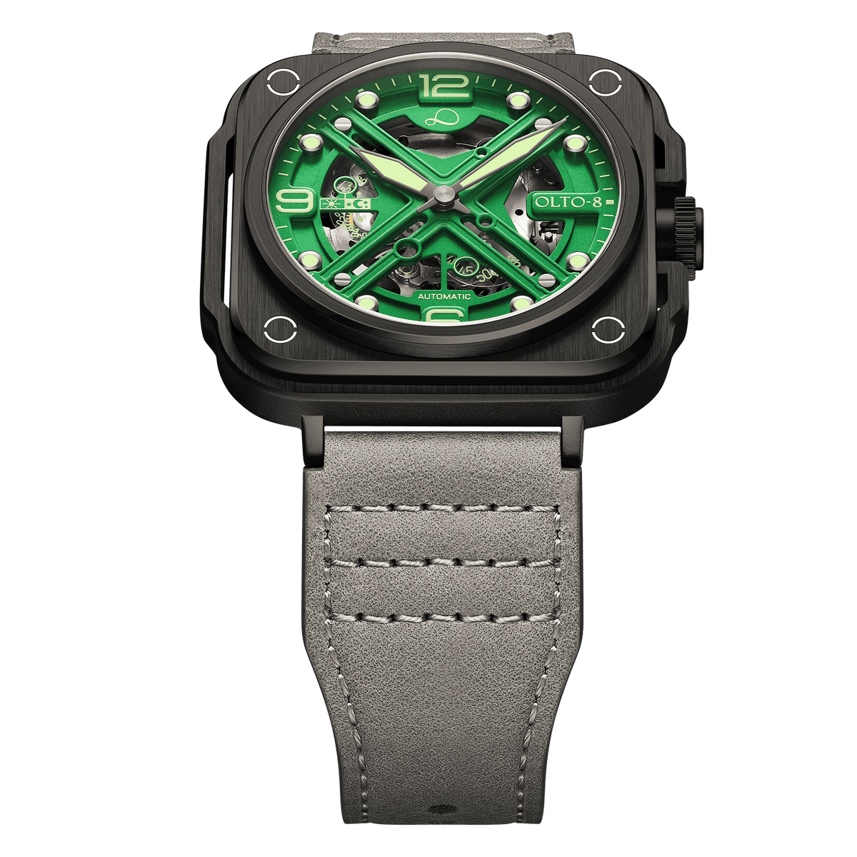 OLTO-8 IRON-X Square Skeleton Automatic Watch Green