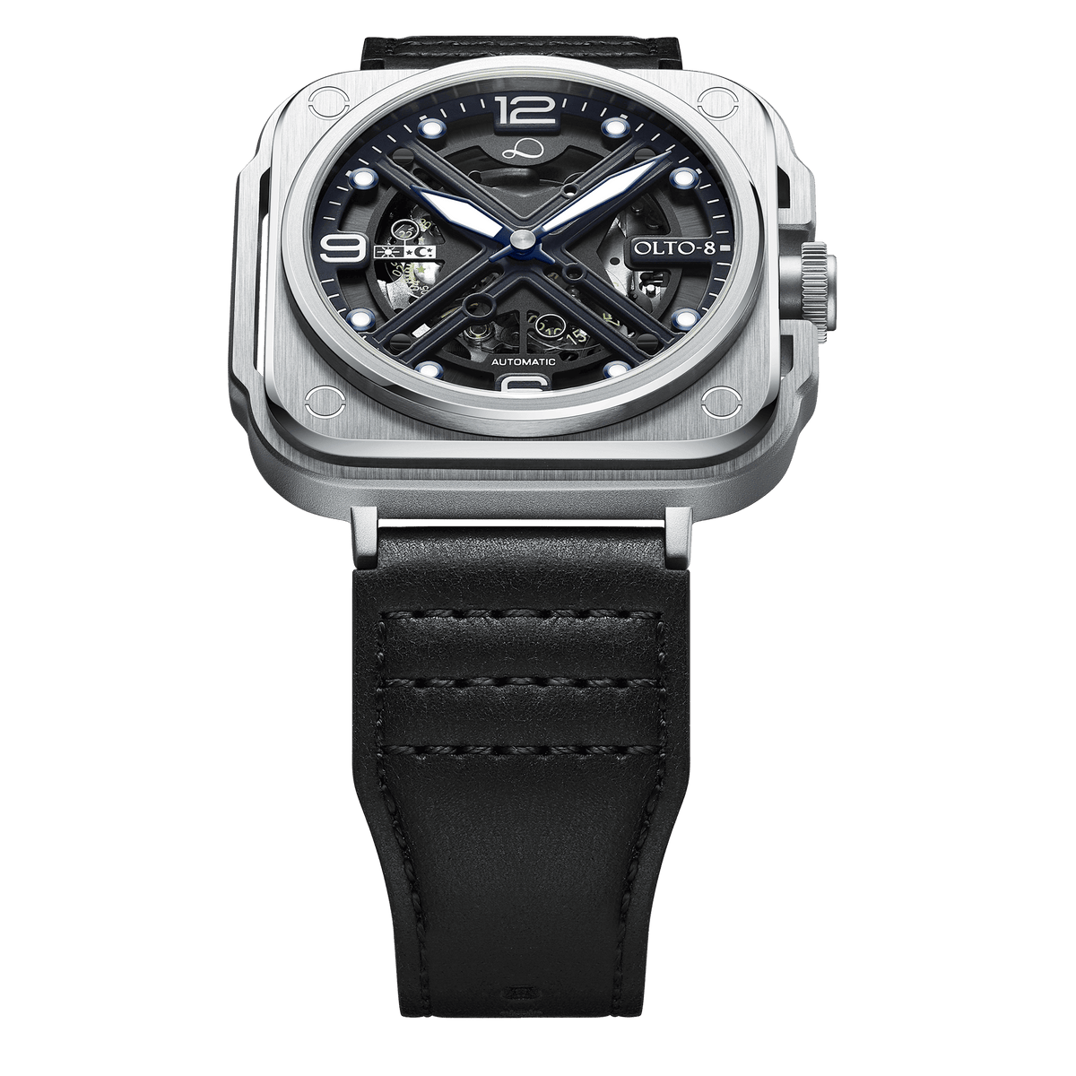 OLTO-8 IRON-X Square Skeleton Automatic Watch Silver