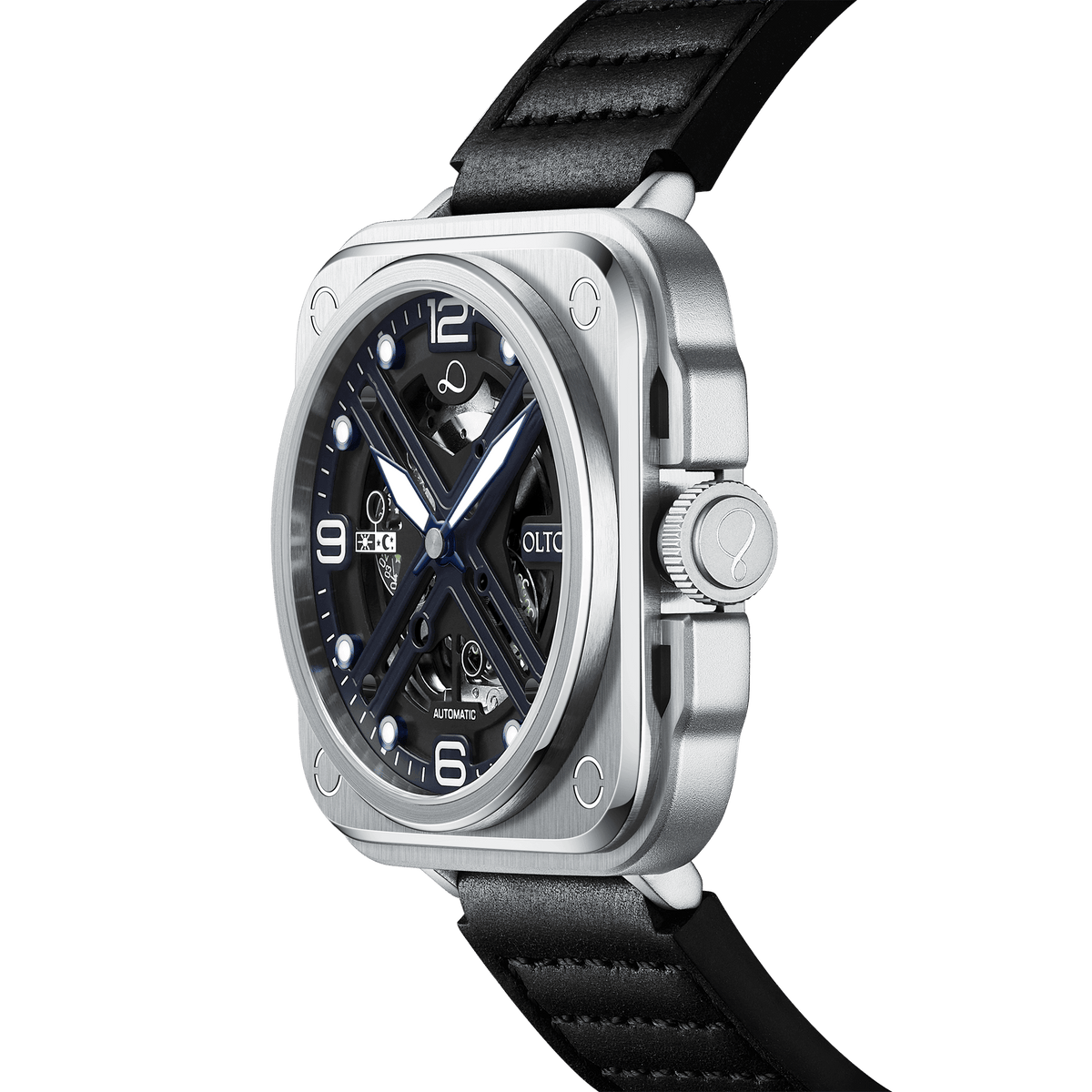 OLTO-8 IRON-X Square Skeleton Automatic Watch Silver