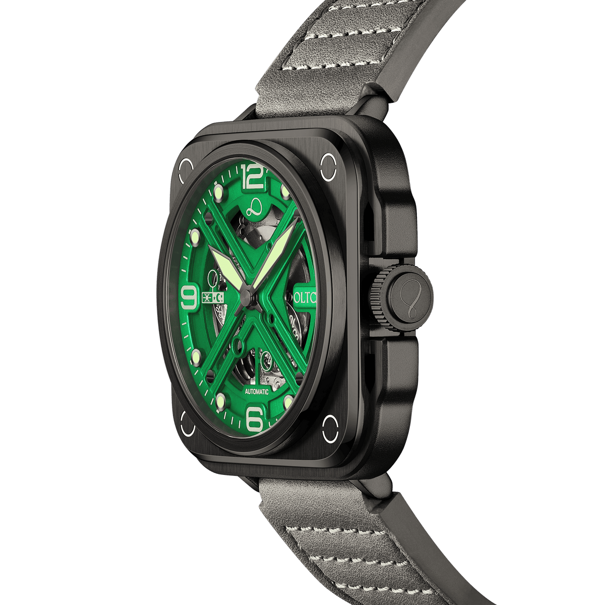 OLTO-8 IRON-X Square Skeleton Automatic Watch Green