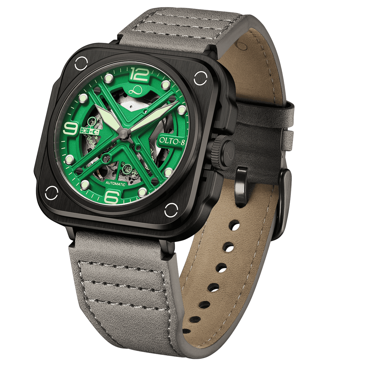 OLTO-8 IRON-X Square Skeleton Automatic Watch Green