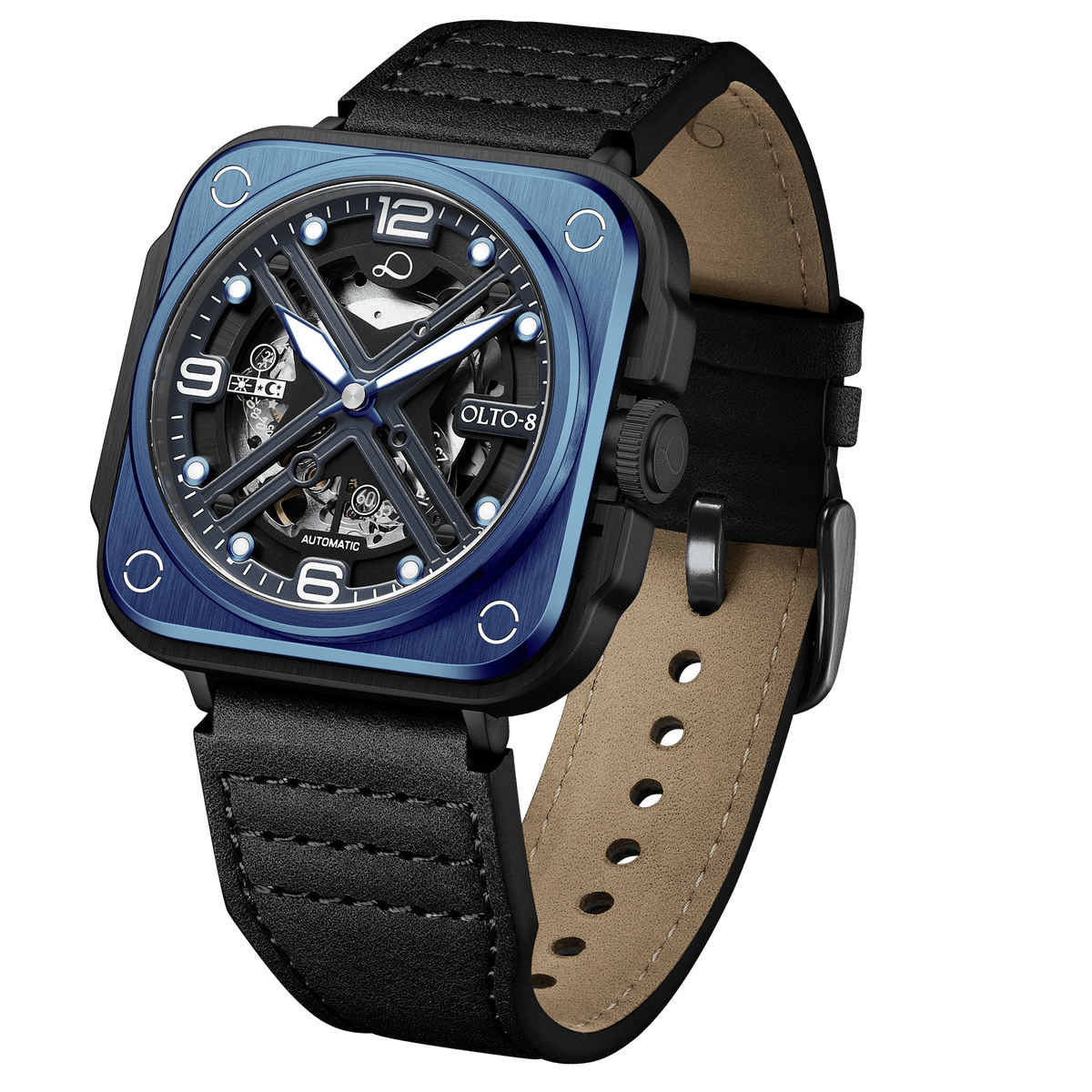 OLTO-8 IRON-X Square Skeleton Automatic Watch Blue