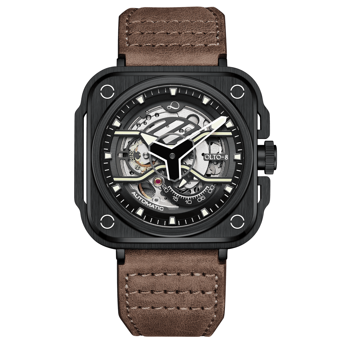 OLTO-8 IRON-EX Square Skeleton Automatic Watch Brown