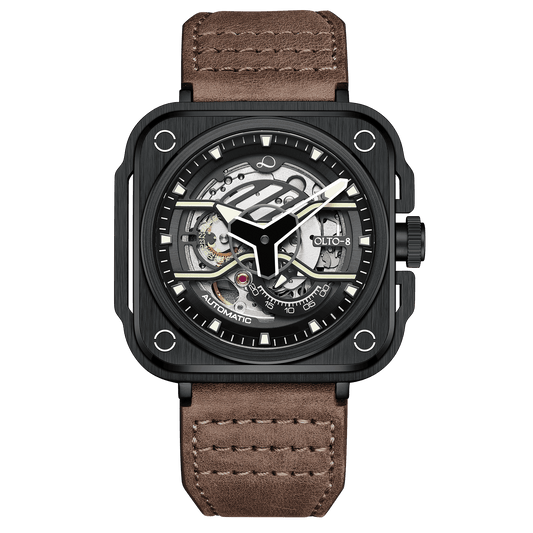 OLTO-8 IRON-EX Square Skeleton Automatic Watch Brown