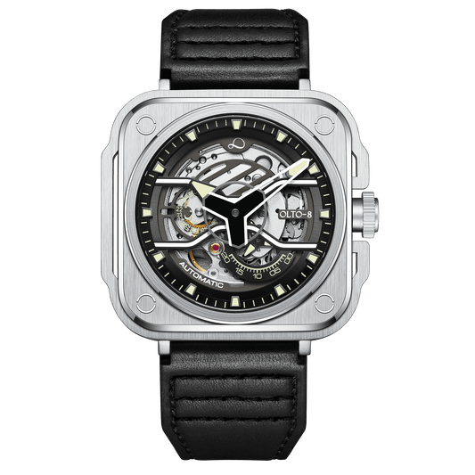 OLTO-8 IRON-EX Square Skeleton Automatic Watch Silver