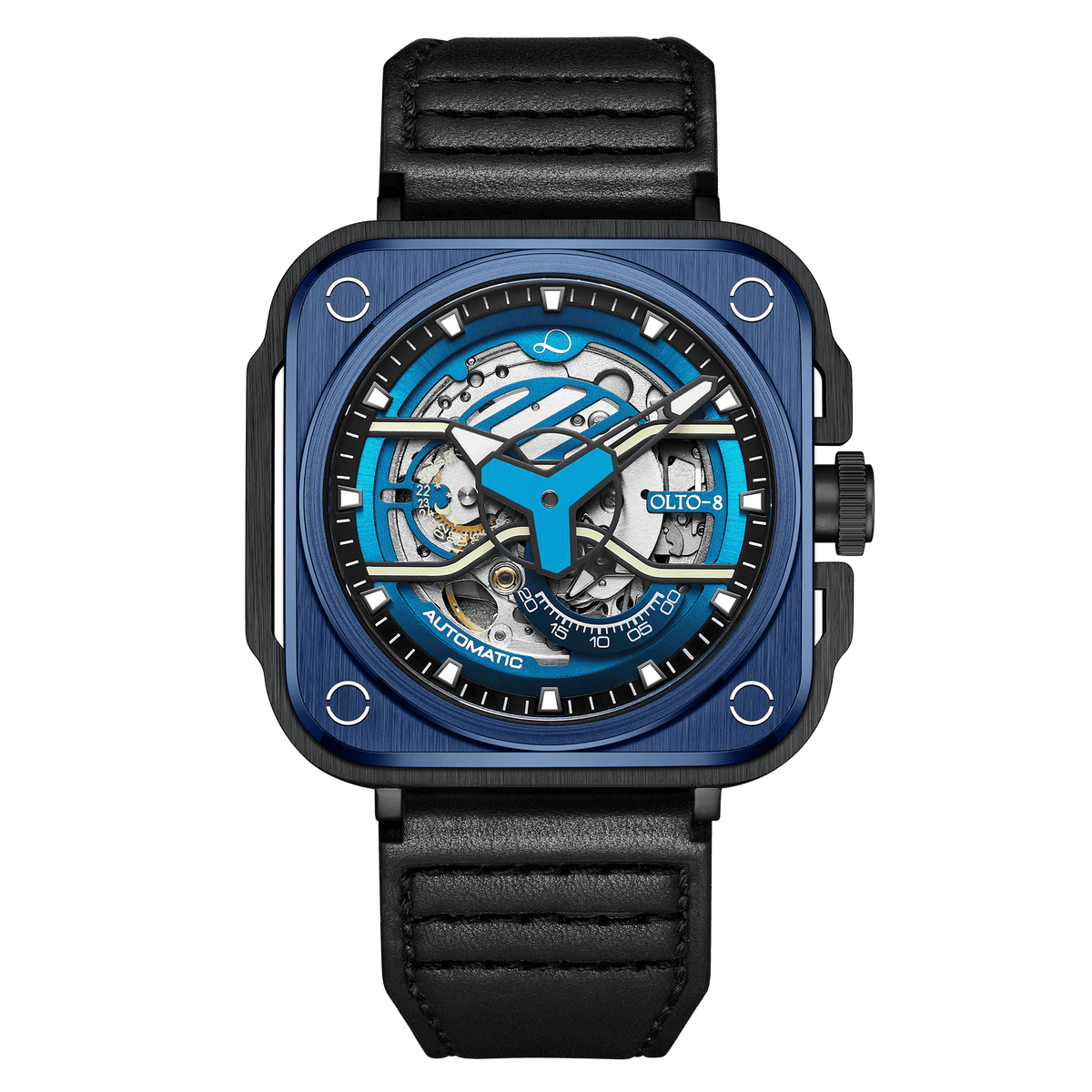 OLTO-8 IRON-EX Square Skeleton Automatic Watch Blue