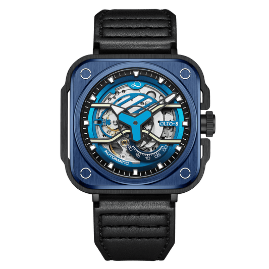 OLTO-8 IRON-EX Square Skeleton Automatic Watch Blue