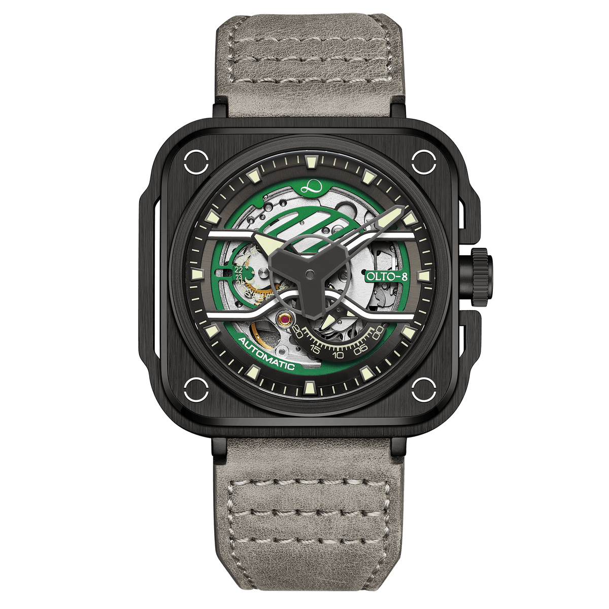 OLTO-8 IRON-EX Square Skeleton Automatic Watch Green