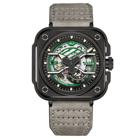 OLTO-8 IRON-EX Square Skeleton Automatic Watch Green