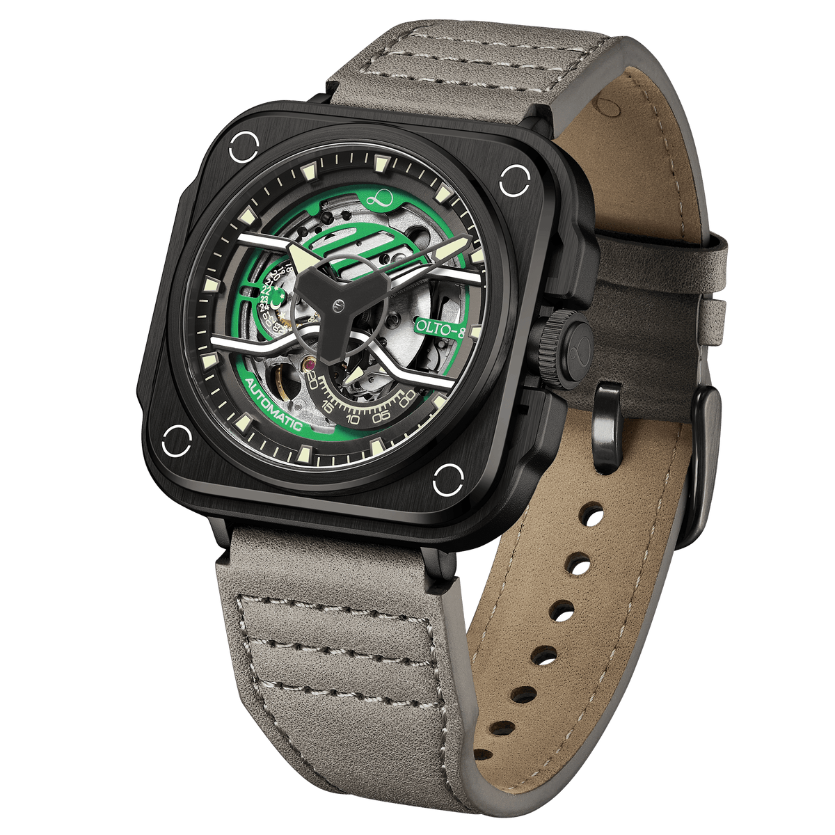 OLTO-8 IRON-EX Square Skeleton Automatic Watch Green