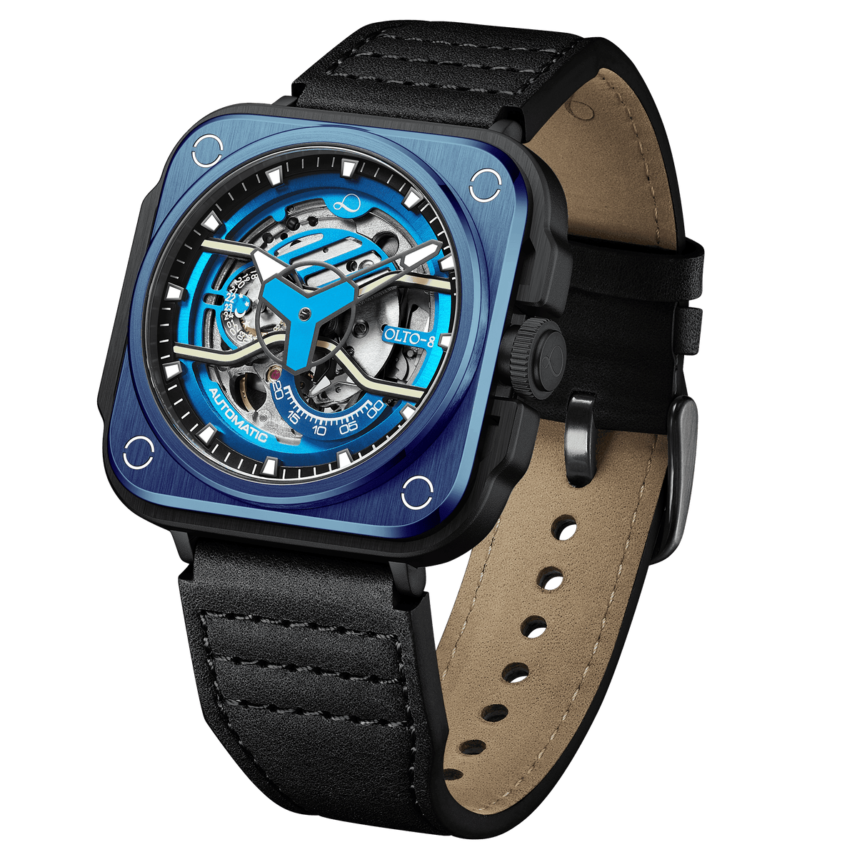 OLTO-8 IRON-EX Square Skeleton Automatic Watch Blue