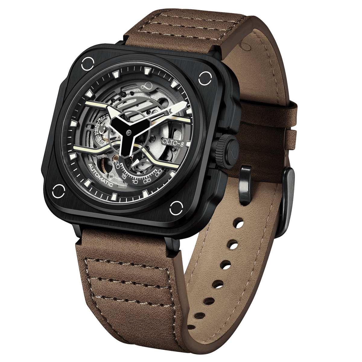 OLTO-8 IRON-EX Square Skeleton Automatic Watch Brown