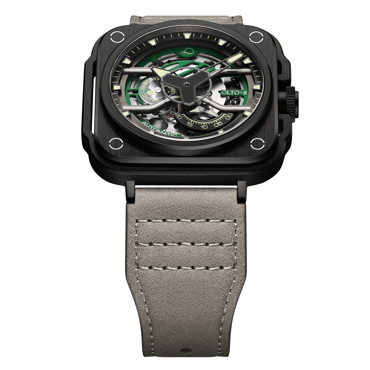 OLTO-8 IRON-EX Square Skeleton Automatic Watch Green