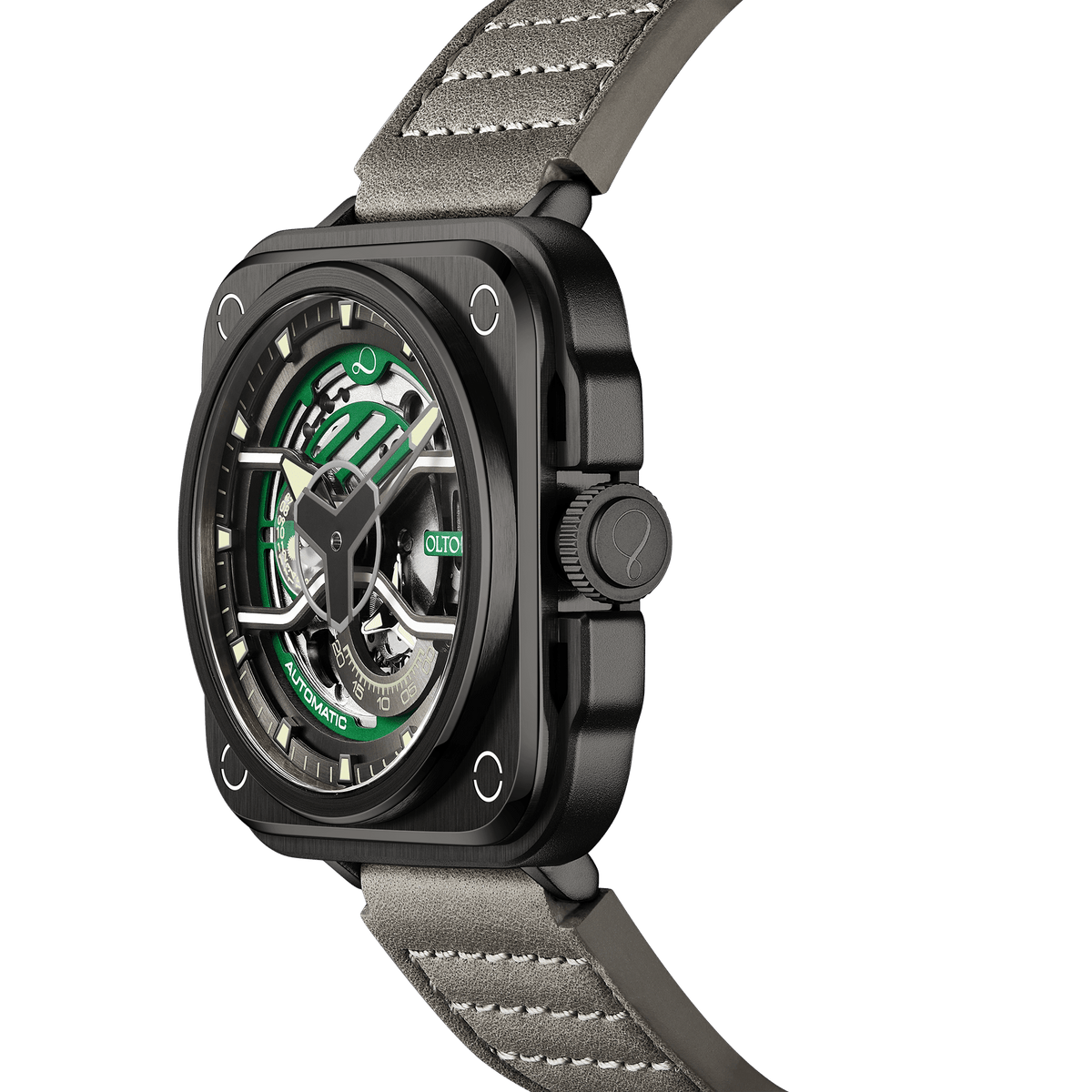 OLTO-8 IRON-EX Square Skeleton Automatic Watch Green