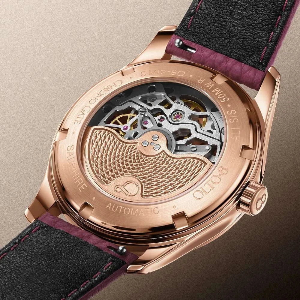 OLTO·8 Chrono Gate Burgundy Moissanite-Set - Eastern Arabic Numerals